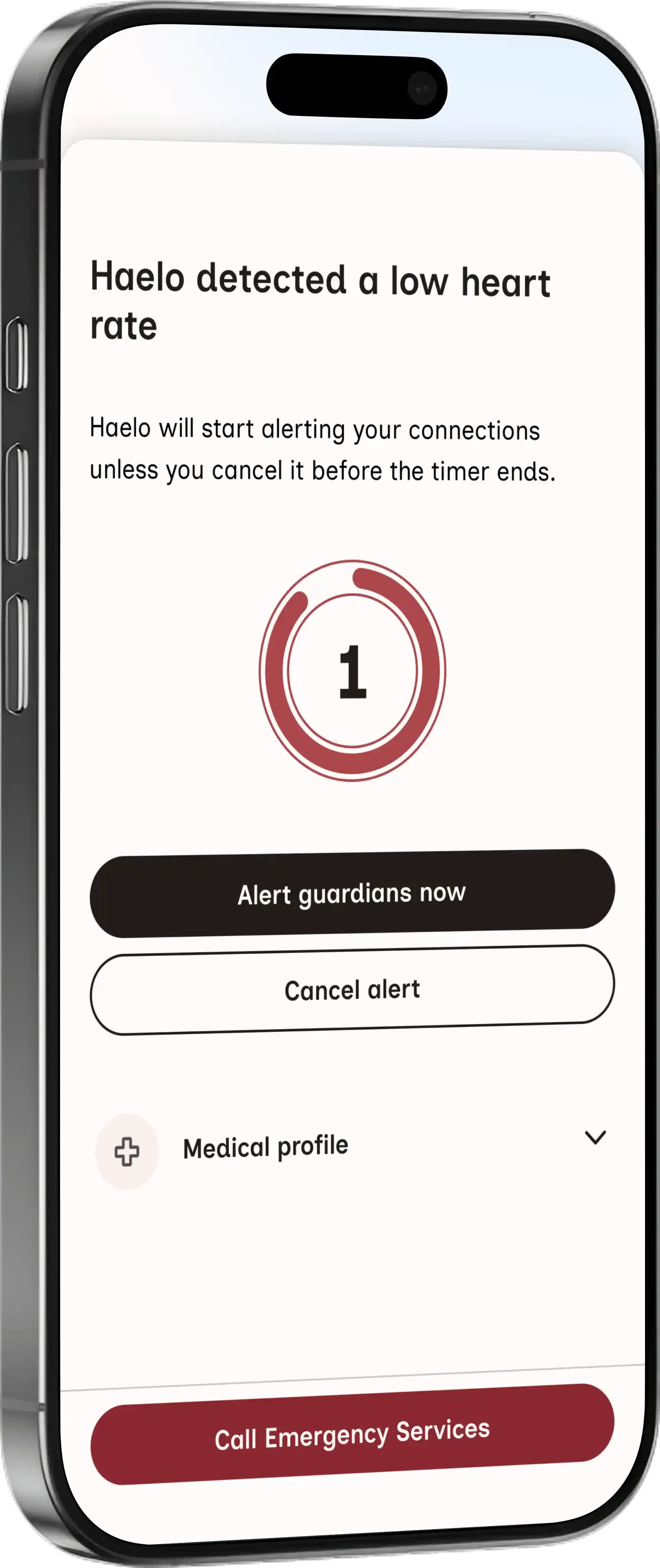Emergency alert countdown: 1 second to cancel