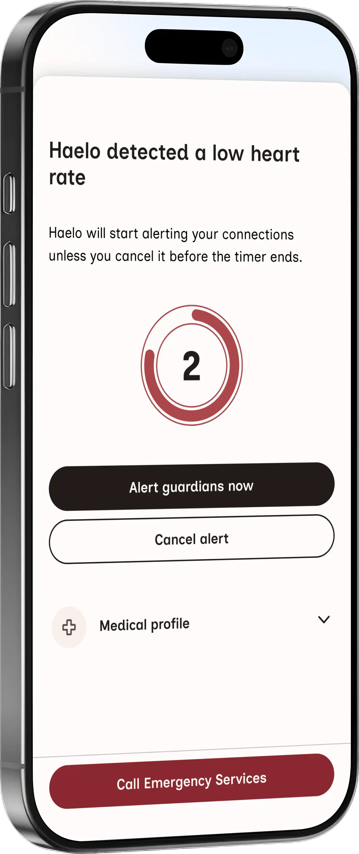 Emergency alert countdown: 2 seconds to cancel